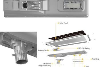 Blue Carbon 100W All-in-One Solar Street Light – compact integrated solar panel, lithium battery, and LED outdoor lighting for residential streets