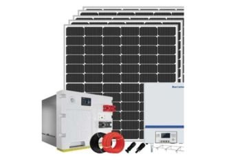 Blue Carbon 5kW All-in-One Solar Power System with panels, inverter, and lithium battery for home and business renewable energy.